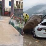 मूसलाधार बारिश का कहर: जलभराव, कार पर गिर पत्थर, 17 सड़कें बंद, जनजीवन अस्त-व्यस्त